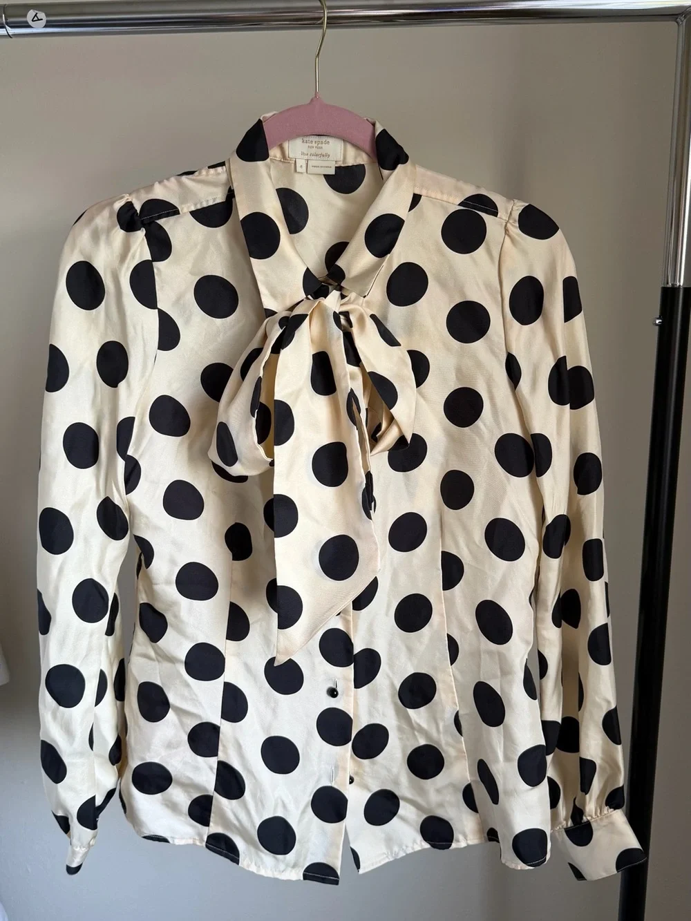 Kate Spade New York 100% Silk Polka Dot Tie-Neck Blouse Size 4